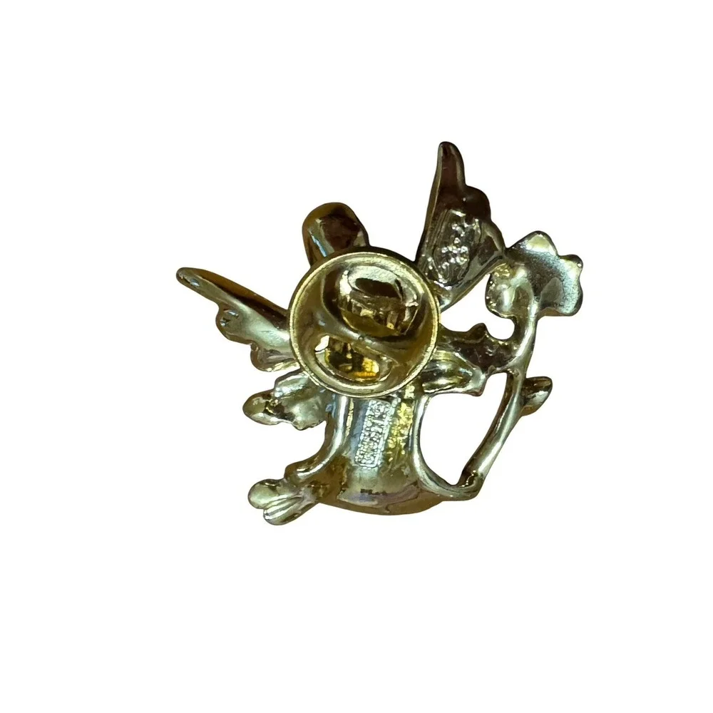 Vintage GIUSTI Angel Brooch Gold Tone Figural Pin Rose Enamel Mid Century Gma‎